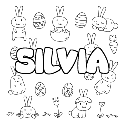 Coloriage pr&eacute;nom SILVIA - d&eacute;cor Paques