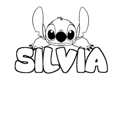 Coloriage prénom SILVIA - décor Stitch