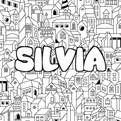 Coloriage prénom SILVIA - décor Ville