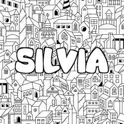 Coloriage pr&eacute;nom SILVIA - d&eacute;cor Ville