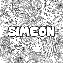 Coloriage pr&eacute;nom SIMEON - d&eacute;cor Mandala fruits