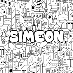 Coloriage prénom SIMEON - décor Ville