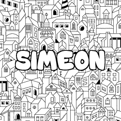 Coloriage pr&eacute;nom SIMEON - d&eacute;cor Ville