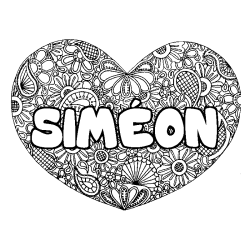 Coloriage prénom SIMÉON - décor Mandala coeur