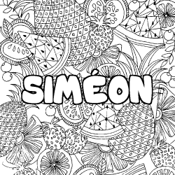Coloriage prénom SIMÉON - décor Mandala fruits