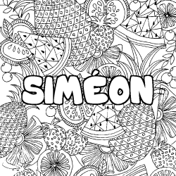Coloriage pr&eacute;nom SIM&Eacute;ON - d&eacute;cor Mandala fruits