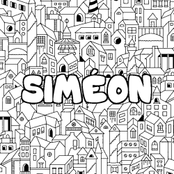 Coloriage prénom SIMÉON - décor Ville