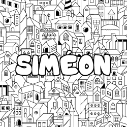 Coloriage pr&eacute;nom SIM&Eacute;ON - d&eacute;cor Ville