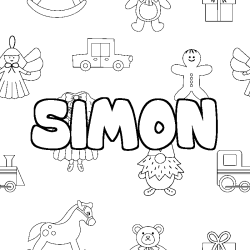 Coloriage prénom SIMON - décor Jouets