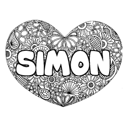 Coloriage pr&eacute;nom SIMON - d&eacute;cor Mandala coeur