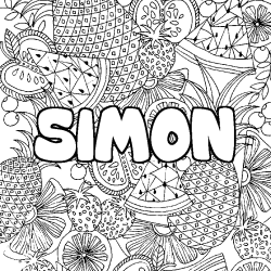 Coloriage pr&eacute;nom SIMON - d&eacute;cor Mandala fruits