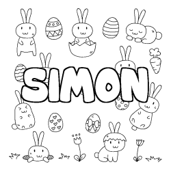 Coloriage prénom SIMON - décor Paques