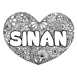 Coloriage prénom SINAN - décor Mandala coeur