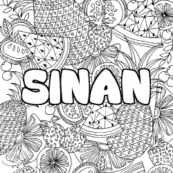 Coloriage prénom SINAN - décor Mandala fruits