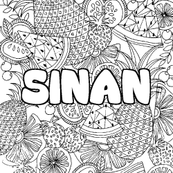Coloriage pr&eacute;nom SINAN - d&eacute;cor Mandala fruits