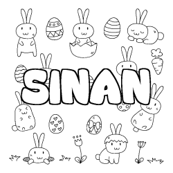 Coloriage prénom SINAN - décor Paques
