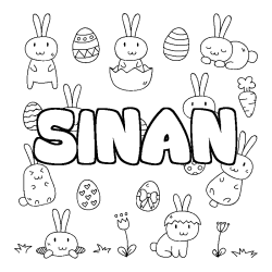 Coloriage pr&eacute;nom SINAN - d&eacute;cor Paques