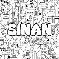 Coloriage prénom SINAN - décor Ville