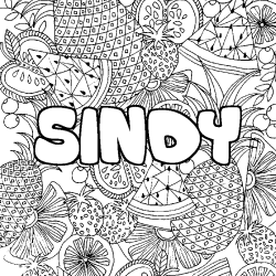 Coloriage prénom SINDY - décor Mandala fruits