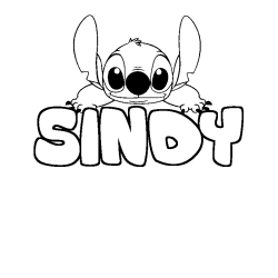 Coloriage prénom SINDY - décor Stitch