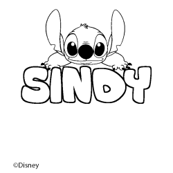Coloriage pr&eacute;nom SINDY - d&eacute;cor Stitch