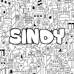 Coloriage prénom SINDY - décor Ville