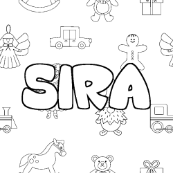 Coloriage prénom SIRA - décor Jouets