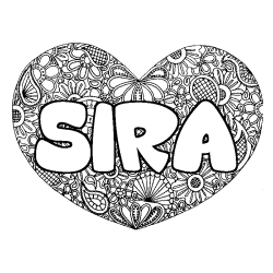 Coloriage prénom SIRA - décor Mandala coeur
