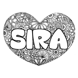 Coloriage pr&eacute;nom SIRA - d&eacute;cor Mandala coeur