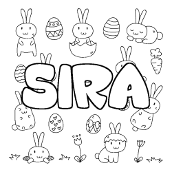Coloriage pr&eacute;nom SIRA - d&eacute;cor Paques