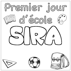 Coloriage prénom SIRA - décor Premier jour d'école