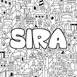 Coloriage prénom SIRA - décor Ville