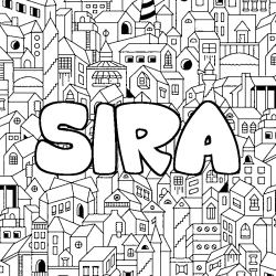 Coloriage pr&eacute;nom SIRA - d&eacute;cor Ville