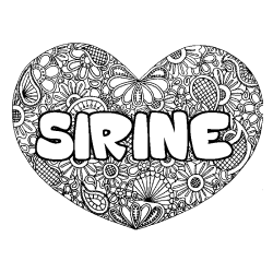 Coloriage prénom SIRINE - décor Mandala coeur