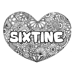 Coloriage pr&eacute;nom SIXTINE - d&eacute;cor Mandala coeur