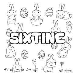 Coloriage pr&eacute;nom SIXTINE - d&eacute;cor Paques