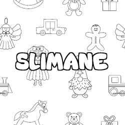 Coloriage pr&eacute;nom SLIMANE - d&eacute;cor Jouets