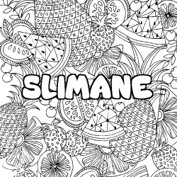 Coloriage pr&eacute;nom SLIMANE - d&eacute;cor Mandala fruits