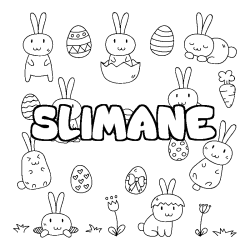 Coloriage pr&eacute;nom SLIMANE - d&eacute;cor Paques