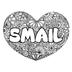 Coloriage pr&eacute;nom SMAIL - d&eacute;cor Mandala coeur
