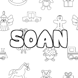 Coloriage prénom SOAN - décor Jouets