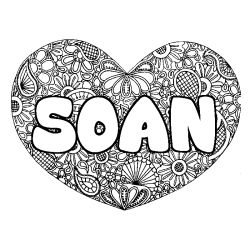 Coloriage pr&eacute;nom SOAN - d&eacute;cor Mandala coeur