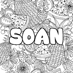 Coloriage prénom SOAN - décor Mandala fruits