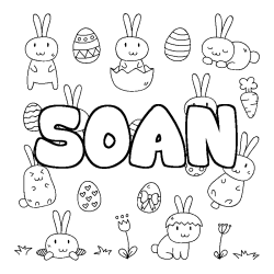 Coloriage pr&eacute;nom SOAN - d&eacute;cor Paques