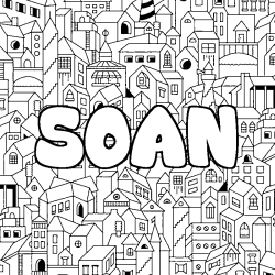 Coloriage prénom SOAN - décor Ville