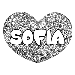 Coloriage prénom SOFIA - décor Mandala coeur