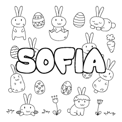 Coloriage prénom SOFIA - décor Paques