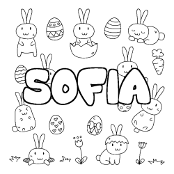 Coloriage pr&eacute;nom SOFIA - d&eacute;cor Paques