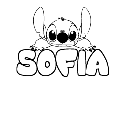 Coloriage prénom SOFIA - décor Stitch