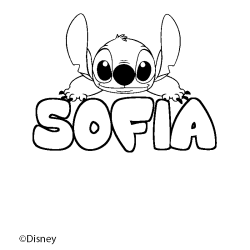 Coloriage pr&eacute;nom SOFIA - d&eacute;cor Stitch